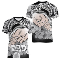 Personalised Polynesian Pride Happy Father Day Women V Neck T Shirt I Love You Dad - Polynesian Tribal Black - Wonder Print Shop