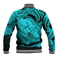 Personalised Polynesian Pride Happy Father Day Baseball Jacket I Love You Dad - Polynesian Tribal Aqua LT9 - Wonder Print Shop