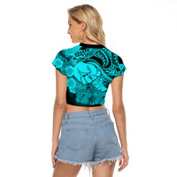 Personalised Polynesian Pride Happy Father Day Raglan Cropped T Shirt I Love You Dad - Polynesian Tribal Aqua - Wonder Print Shop