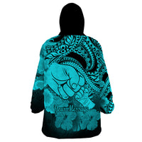 Personalised Polynesian Pride Happy Father Day Wearable Blanket Hoodie I Love You Dad - Polynesian Tribal Aqua - Wonder Print Shop