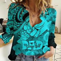 Personalised Polynesian Pride Happy Father Day Women Casual Shirt I Love You Dad - Polynesian Tribal Aqua - Wonder Print Shop