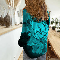 Personalised Polynesian Pride Happy Father Day Women Casual Shirt I Love You Dad - Polynesian Tribal Aqua - Wonder Print Shop