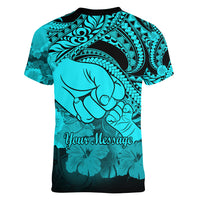 Personalised Polynesian Pride Happy Father Day Women V Neck T Shirt I Love You Dad - Polynesian Tribal Aqua - Wonder Print Shop