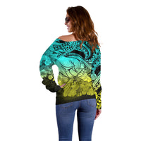 Personalised Polynesian Pride Happy Father Day Off Shoulder Sweater I Love You Dad - Polynesian Tribal Gradient 1 - Wonder Print Shop