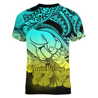 Personalised Polynesian Pride Happy Father Day Women V Neck T Shirt I Love You Dad - Polynesian Tribal Gradient 1 - Wonder Print Shop