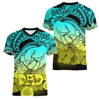 Personalised Polynesian Pride Happy Father Day Women V Neck T Shirt I Love You Dad - Polynesian Tribal Gradient 1 - Wonder Print Shop