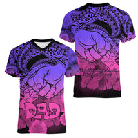 Polynesian Pride Happy Father Day Women V Neck T Shirt I Love You Dad - Polynesian Tribal Gradient 2 - Wonder Print Shop