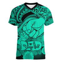 Polynesian Pride Happy Father Day Women V Neck T Shirt I Love You Dad - Polynesian Tribal Green - Wonder Print Shop
