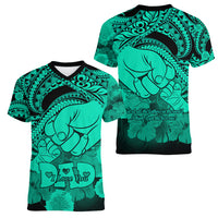 Polynesian Pride Happy Father Day Women V Neck T Shirt I Love You Dad - Polynesian Tribal Green - Wonder Print Shop