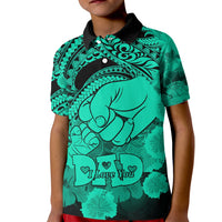 Custom Polynesian Pride Happy Father Day Polo Shirt for Kid I Love You Dad Polynesian Tribal Green - Wonder Print Shop