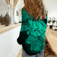 Personalised Polynesian Pride Happy Father Day Women Casual Shirt I Love You Dad - Polynesian Tribal Green - Wonder Print Shop