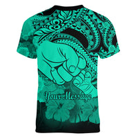 Personalised Polynesian Pride Happy Father Day Women V Neck T Shirt I Love You Dad - Polynesian Tribal Green - Wonder Print Shop