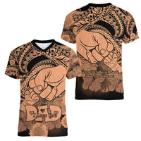 Polynesian Pride Happy Father Day Women V Neck T Shirt I Love You Dad - Polynesian Tribal Nude - Wonder Print Shop