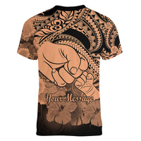 Personalised Polynesian Pride Happy Father Day Women V Neck T Shirt I Love You Dad - Polynesian Tribal Nude - Wonder Print Shop