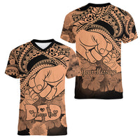 Personalised Polynesian Pride Happy Father Day Women V Neck T Shirt I Love You Dad - Polynesian Tribal Nude - Wonder Print Shop