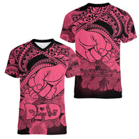 Polynesian Pride Happy Father Day Women V Neck T Shirt I Love You Dad - Polynesian Tribal Pink - Wonder Print Shop