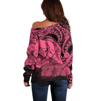 Personalised Polynesian Pride Happy Father Day Off Shoulder Sweater I Love You Dad - Polynesian Tribal Pink - Wonder Print Shop