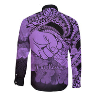 Personalised Polynesian Pride Happy Father Day Long Sleeve Button Shirt I Love You Dad - Polynesian Tribal Purple - Wonder Print Shop