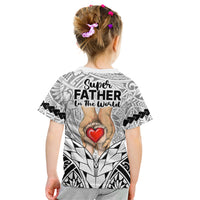 Polynesian Father's Day Gift For Dad Kid T Shirt Super Father In The World - Black Polynesian Pattern - Wonder Print Shop