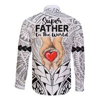 Polynesian Father's Day Gift For Dad Long Sleeve Button Shirt Super Father In The World - Black Polynesian Pattern - Wonder Print Shop