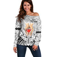Polynesian Father's Day Gift For Dad Off Shoulder Sweater Super Father In The World - Black Polynesian Pattern - Wonder Print Shop