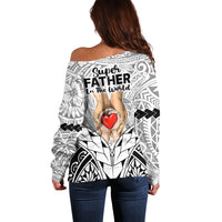 Polynesian Father's Day Gift For Dad Off Shoulder Sweater Super Father In The World - Black Polynesian Pattern - Wonder Print Shop