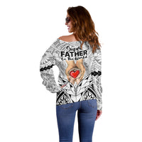 Polynesian Father's Day Gift For Dad Off Shoulder Sweater Super Father In The World - Black Polynesian Pattern - Wonder Print Shop