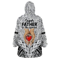 Polynesian Father's Day Gift For Dad Wearable Blanket Hoodie Super Father In The World - Black Polynesian Pattern - Wonder Print Shop