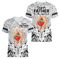 Polynesian Father's Day Gift For Dad Women V Neck T Shirt Super Father In The World - Black Polynesian Pattern - Wonder Print Shop