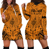 Polynesian Father's Day Gift For Dad Hoodie Dress Super Father In The World - Gold Polynesian Pattern - Wonder Print Shop