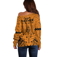 Polynesian Father's Day Gift For Dad Off Shoulder Sweater Super Father In The World - Gold Polynesian Pattern - Wonder Print Shop