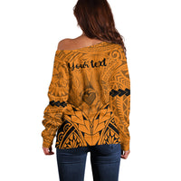 Personalised Polynesian Father's Day Gift For Dad Off Shoulder Sweater Super Father In The World - Gold Polynesian Pattern - Wonder Print Shop