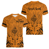 Personalised Polynesian Father's Day Gift For Dad Women V Neck T Shirt Super Father In The World - Gold Polynesian Pattern - Wonder Print Shop