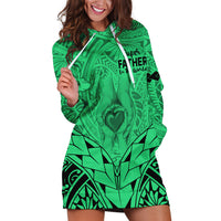 Polynesian Father's Day Gift For Dad Hoodie Dress Super Father In The World - Green Polynesian Pattern - Wonder Print Shop