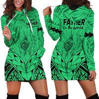 Polynesian Father's Day Gift For Dad Hoodie Dress Super Father In The World - Green Polynesian Pattern - Wonder Print Shop