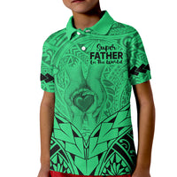 Polynesian Fathers Day Gift For Dad Polo Shirt for Kid Super Father In The World Green Polynesian Pattern - Wonder Print Shop