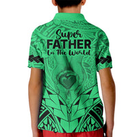 Polynesian Fathers Day Gift For Dad Polo Shirt for Kid Super Father In The World Green Polynesian Pattern - Wonder Print Shop