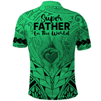 Polynesian Fathers Day Gift For Dad Polo Shirt Super Father In The World Green Polynesian Pattern - Wonder Print Shop