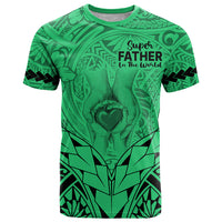 Polynesian Father's Day Gift For Dad T Shirt Super Father In The World - Green Polynesian Pattern - Wonder Print Shop