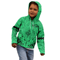 Personalised Polynesian Father's Day Gift For Dad Kid Hoodie Super Father In The World - Green Polynesian Pattern - Wonder Print Shop