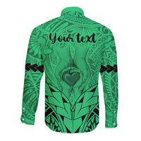 Personalised Polynesian Father's Day Gift For Dad Long Sleeve Button Shirt Super Father In The World - Green Polynesian Pattern - Wonder Print Shop