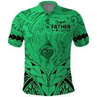 Custom Polynesian Fathers Day Gift For Dad Polo Shirt Super Father In The World Green Polynesian Pattern - Wonder Print Shop