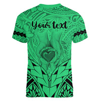 Personalised Polynesian Father's Day Gift For Dad Women V Neck T Shirt Super Father In The World - Green Polynesian Pattern - Wonder Print Shop