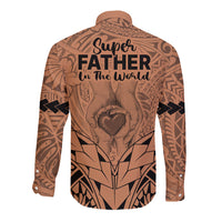 Polynesian Father's Day Gift For Dad Long Sleeve Button Shirt Super Father In The World - Nude Polynesian Pattern - Wonder Print Shop