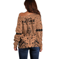Polynesian Father's Day Gift For Dad Off Shoulder Sweater Super Father In The World - Nude Polynesian Pattern - Wonder Print Shop