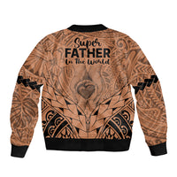Polynesian Father's Day Gift For Dad Sleeve Zip Bomber Jacket Super Father In The World - Nude Polynesian Pattern - Wonder Print Shop