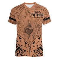 Polynesian Father's Day Gift For Dad Women V Neck T Shirt Super Father In The World - Nude Polynesian Pattern - Wonder Print Shop