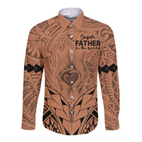 Personalised Polynesian Father's Day Gift For Dad Long Sleeve Button Shirt Super Father In The World - Nude Polynesian Pattern - Wonder Print Shop