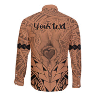 Personalised Polynesian Father's Day Gift For Dad Long Sleeve Button Shirt Super Father In The World - Nude Polynesian Pattern - Wonder Print Shop