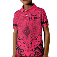 Polynesian Fathers Day Gift For Dad Polo Shirt for Kid Super Father In The World Pink Polynesian Pattern - Wonder Print Shop